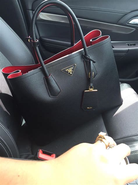 prada red purse|Prada black and red handbag.